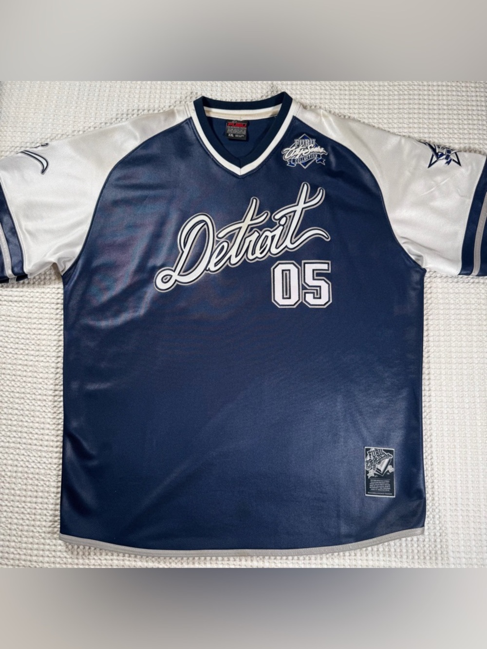 FUBU Detroit 05 Jersey Mens Size XXL Blue White Vintage Style Korea